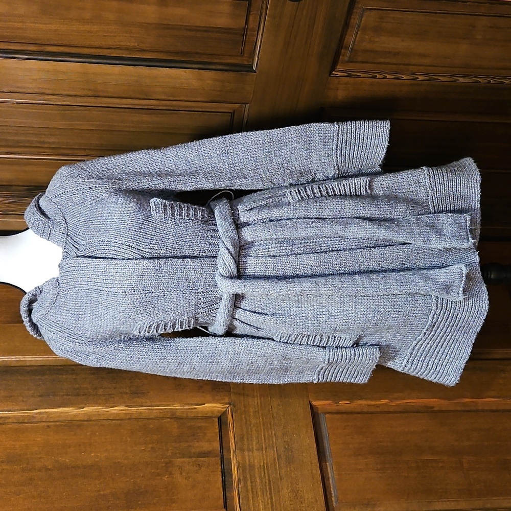 Free People FP Hooded Knit Cardigan Button Up and Belted with Pockets Grey Sz S
